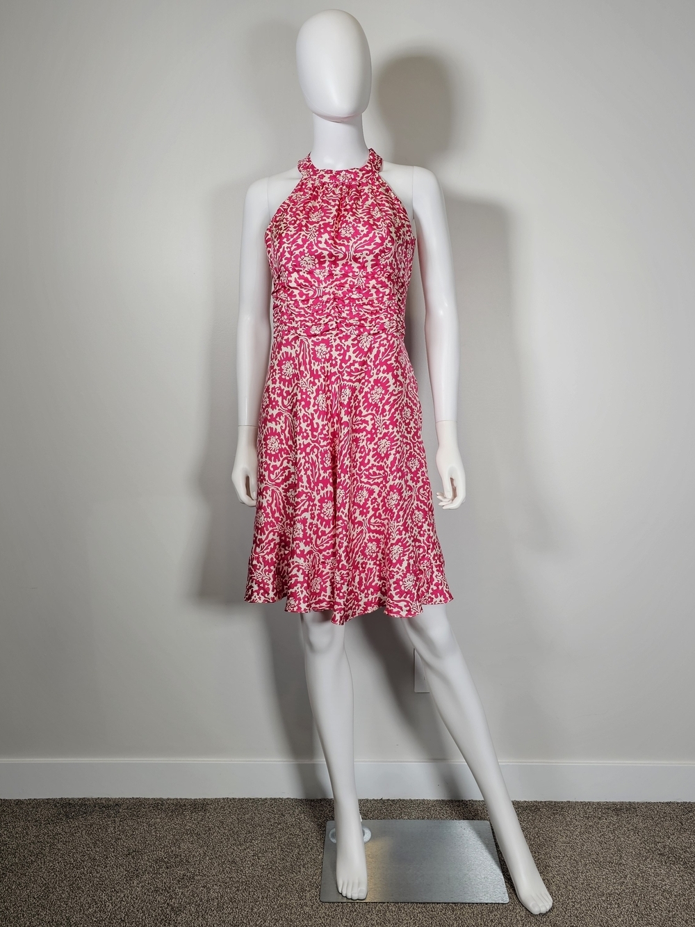 Lilly Pulitzer Pink White Floral Splotch Silk Halter Dress Sz 6
